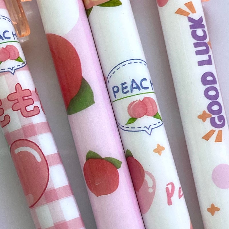 sencoo 5 pack Gel Pens Retractable Black Ink Rollerball Pens Students Stationery Fruit Peach Office Pens School Prize Girl Gift Pens - Image 5